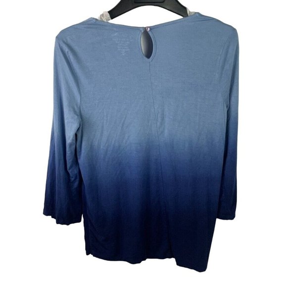 Chicos Size 0 Dip Dye Tierred Ombre Blue Pullover Shirt 3/4 Sleeve Tunic Top - Picture 3 of 3